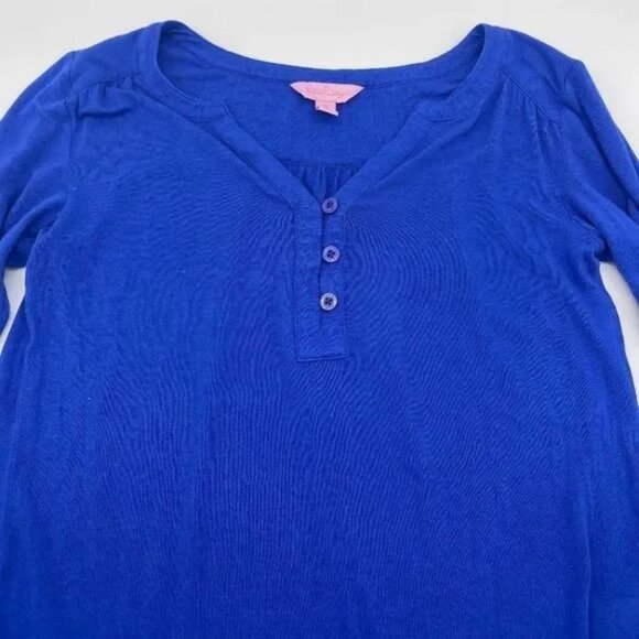 Lilly Pulitzer Top Lilias Blue Iris Long Sleeve Tunic Henley Size XS - Picture 3 of 10